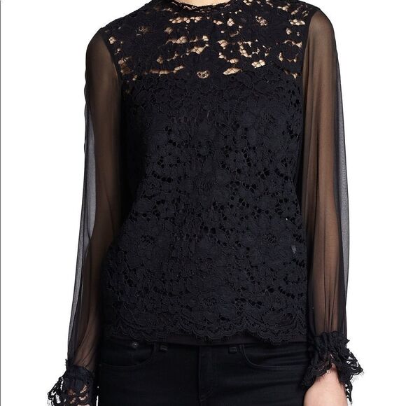 Alexis Scalloped Black Lace Shear Sleeves Blouse - Picture 1 of 10